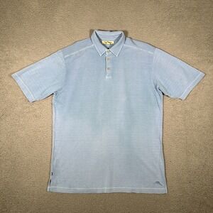 Tommy Bahama‎ Shirt Mens Large Blue Polo Silk Blend Golf Casual Preppy Ribbed